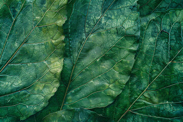 Wall Mural - Green leaf texture background, close-up of the veins on one side of an elegant tropical green leaf, macro photography, symmetrical composition, detailed texture, vibrant colors, natural lighting, gree