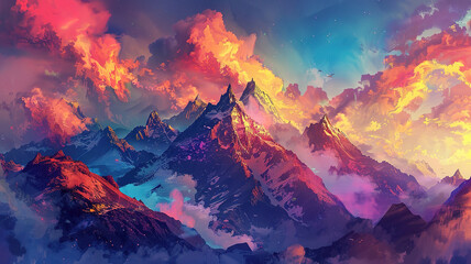 Wall Mural - Superb Colorful powder mountains on color background