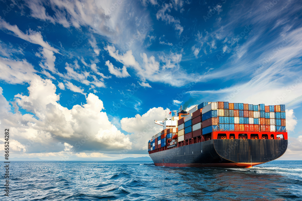 International container cargo ship carrying container boxes in the ...