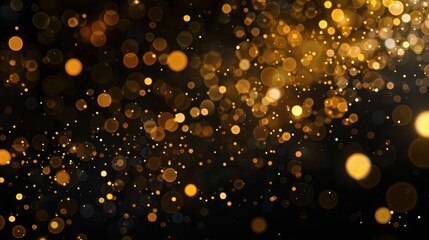 Wall Mural - luxurious gold bokeh confetti overlay on black background festive christmas sparkle texture abstract digital illustration