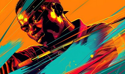 Wall Mural - A powerful illustration of a player with intense focus, rendered with vibrant colors and bold lines