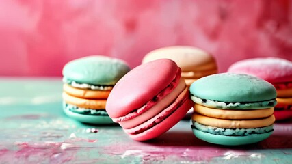 Poster -  Deliciously stacked macarons in a vibrant palette