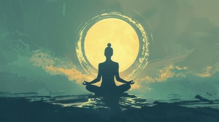 mindful serenity silhouette of person in peaceful meditation pose radiating inner calm and spiritual