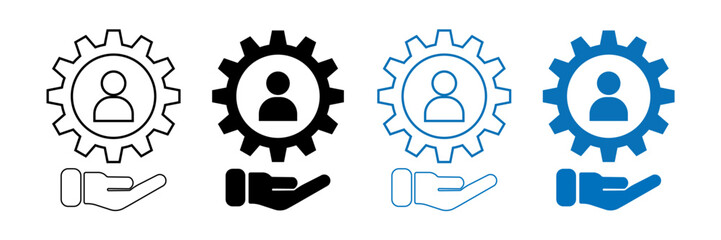 Business management with editable stroke and solid web icon vector set.