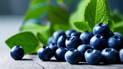 Poster -  Fresh blueberries and mint leaves a healthy and delicious combination