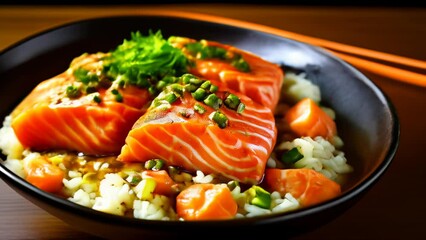 Sticker -  Deliciously prepared salmon and rice dish ready to be savored