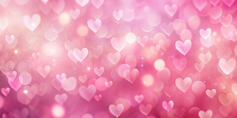 Abstract Pink Bokeh Background with Hearts for Valentine's Day