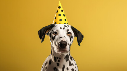 Wall Mural - A Dalmatian wearing a yellow hat