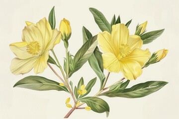 Wall Mural - Beautiful Evening Primrose Botanical Illustration for Nature-Themed Prints and Cards