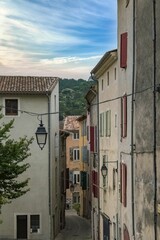 Wall Mural - Anduze in France, old facades in the historic center, typical street