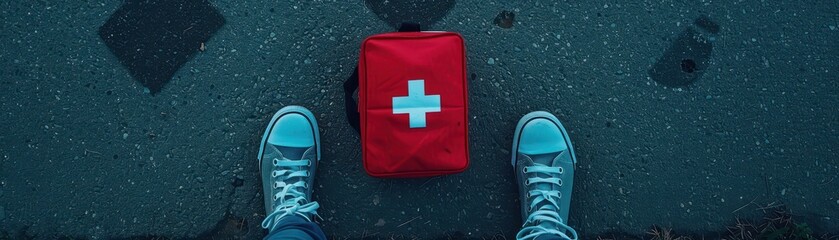 Wall Mural - Top view of a first aid kit