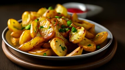 Wall Mural -  Deliciously seasoned potato wedges ready to be savored