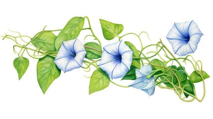 Wall Mural - morning glory with blue flowers and green leaves