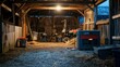 © spyrakot - Reliable Gasoline Generator Powering Equipment in Rustic Barn Setting for Livestock Care