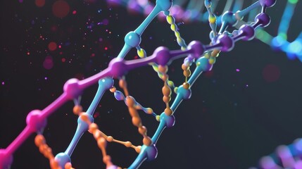 Molecular structure of DNA in vibrant colors, genetic visualization, intricate genetic designs