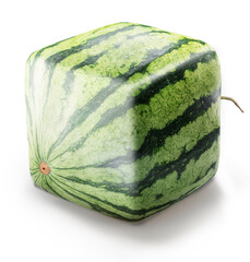 Wall Mural - Square or cube striped watermelon isolated on white background. File contains clipping path.