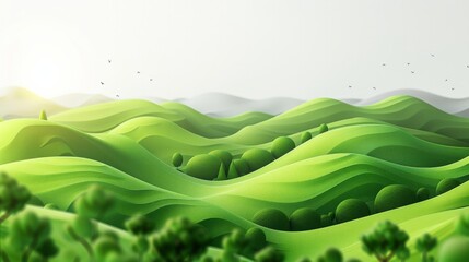 3d realistic cartoon green hills on transparent background. Summer landscape element. Minimal nature cute composition. Vector illustration 