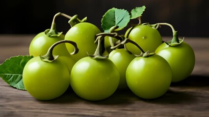 Canvas Print -  Freshly harvested green fruits with leaves