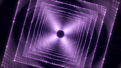 Leinwandbilder - Abstract 3d portal. Square tunnel or wormhole. Digital background with connected blue dots. 3d rendering.