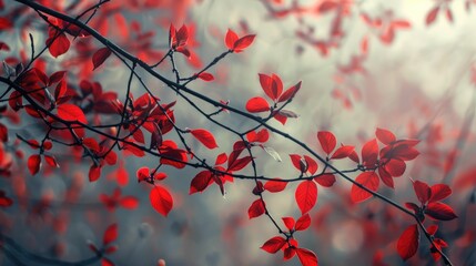 Wall Mural - Red leaves on tree branches in autumn