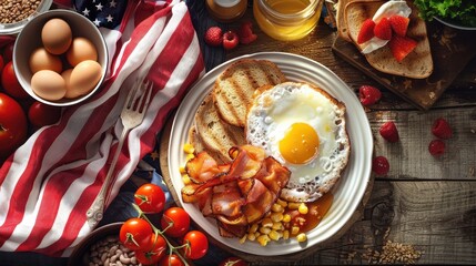 Sticker - USA patriotic breakfast background,