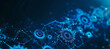 © Super Stocks - Abstract blue glowing digital gears and connections on a dark background