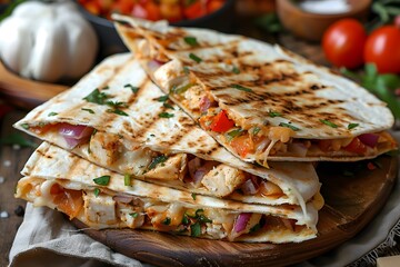 Wall Mural - Delicious Grilled Chicken Quesadillas with Fresh Vegetables