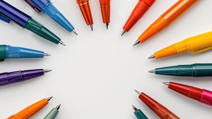 Sticker - Multicolored pens in a semicircle on neutral backdrop