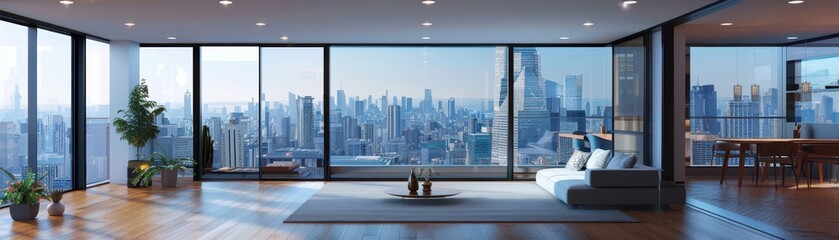 Wall Mural - Wide Panoramic View of Modern Apartment Interior