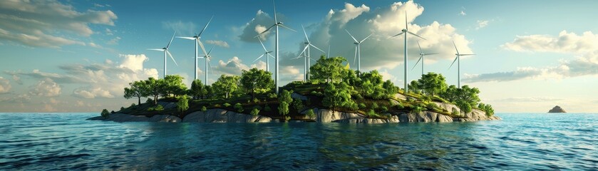 Wall Mural - Wind turbines on a small island