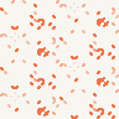 Faded peach fuzz glitch geo washed effect seamless pattern. Orange dye grungy blotched distress abstract background texture repeat. 