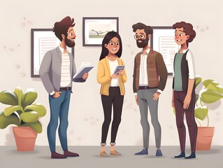 Wall Mural - animated group discussion in a modern office setting