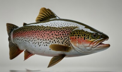 Wall Mural - trout fish side view, white background