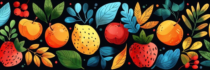 Wall Mural - Abstract Fruit and Leaves Design