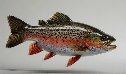 Wall Mural - trout fish side view, white background