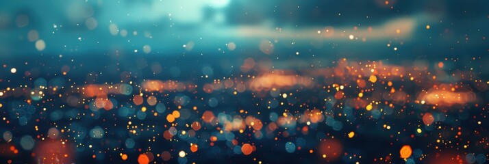 A blurry image of a city at night with lights. AI.
