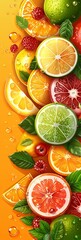 Wall Mural - Colorful Citrus Fruit and Leaf Background