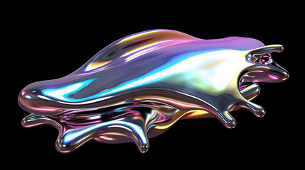 Wall Mural - Splashing 3D Chrome Neon Fluid Form, Liquid Metallic Shape, Isolated on Black