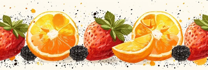 Abstract Fruit Background With Orange, Strawberry, and Blackberry