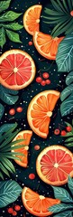Wall Mural - Abstract Citrus Fruit and Tropical Leaves Pattern