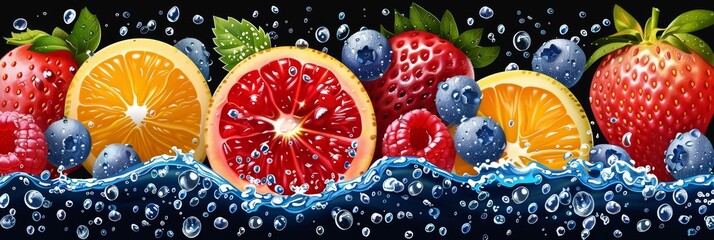 Wall Mural - Vibrant Fruit Splash in Water