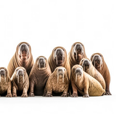 Poster - A group of walruses are standing in a line