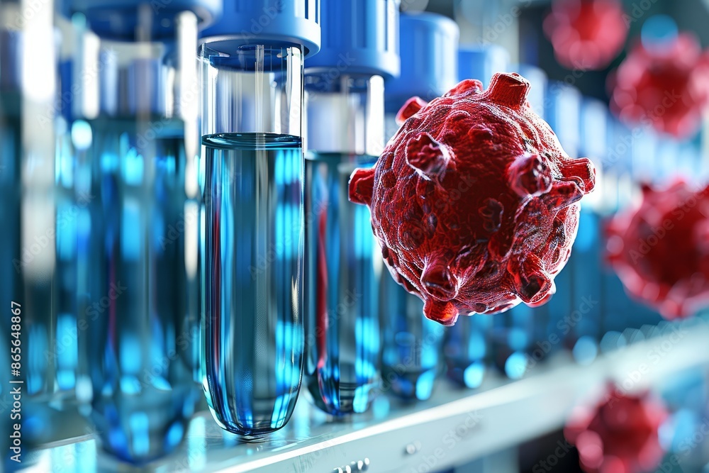 Virus cell in a laboratory setting, highlighting scientific research ...