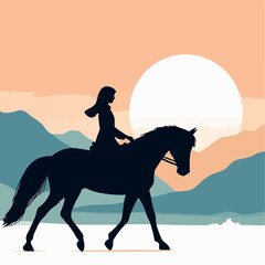 Sticker - silhouette of person riding a horse. vector illustration