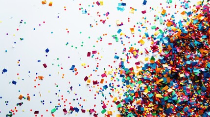 Colorful confetti pieces flying through the air, often used for celebrations and parties