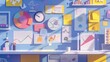 © olga_demina - Business wall with colorful charts, graphs, and sticky notes in a vibrant office. Ideal for data visualization and planning sessions
