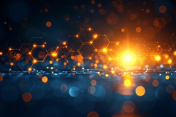 Leinwandbilder - Abstract futuristic technology background with glowing hexagons, illustrating digital network connections and innovation in a cyber environment