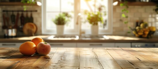 Wall Mural - Free Space Table Background and Blurred Kitchen Background