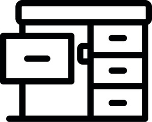 Poster - Simple line icon of a desk with drawers and a computer screen, representing a home office setup