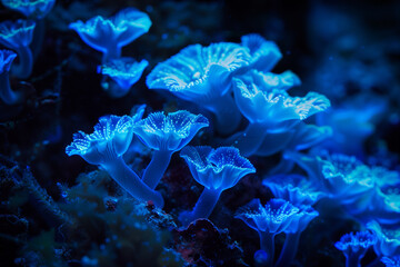 Wall Mural - Close up of a beautiful blue coral in the sea, underwater